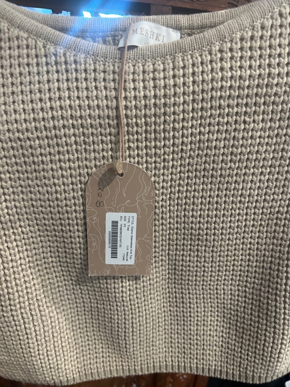 Meshki Beige Crewneck Waffle Knit Sweater